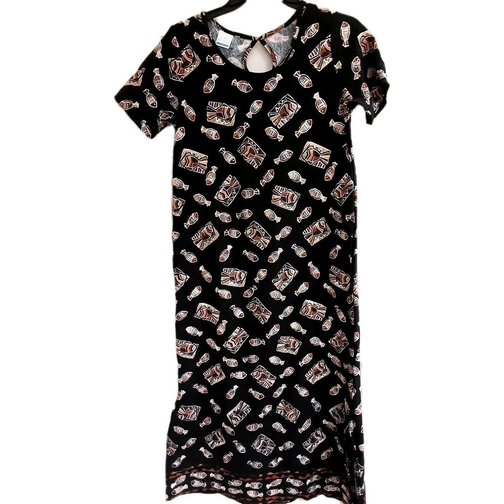 On White Dress, Women's Size Small Long Maxi Fish Design, Short Sleeve, EUC